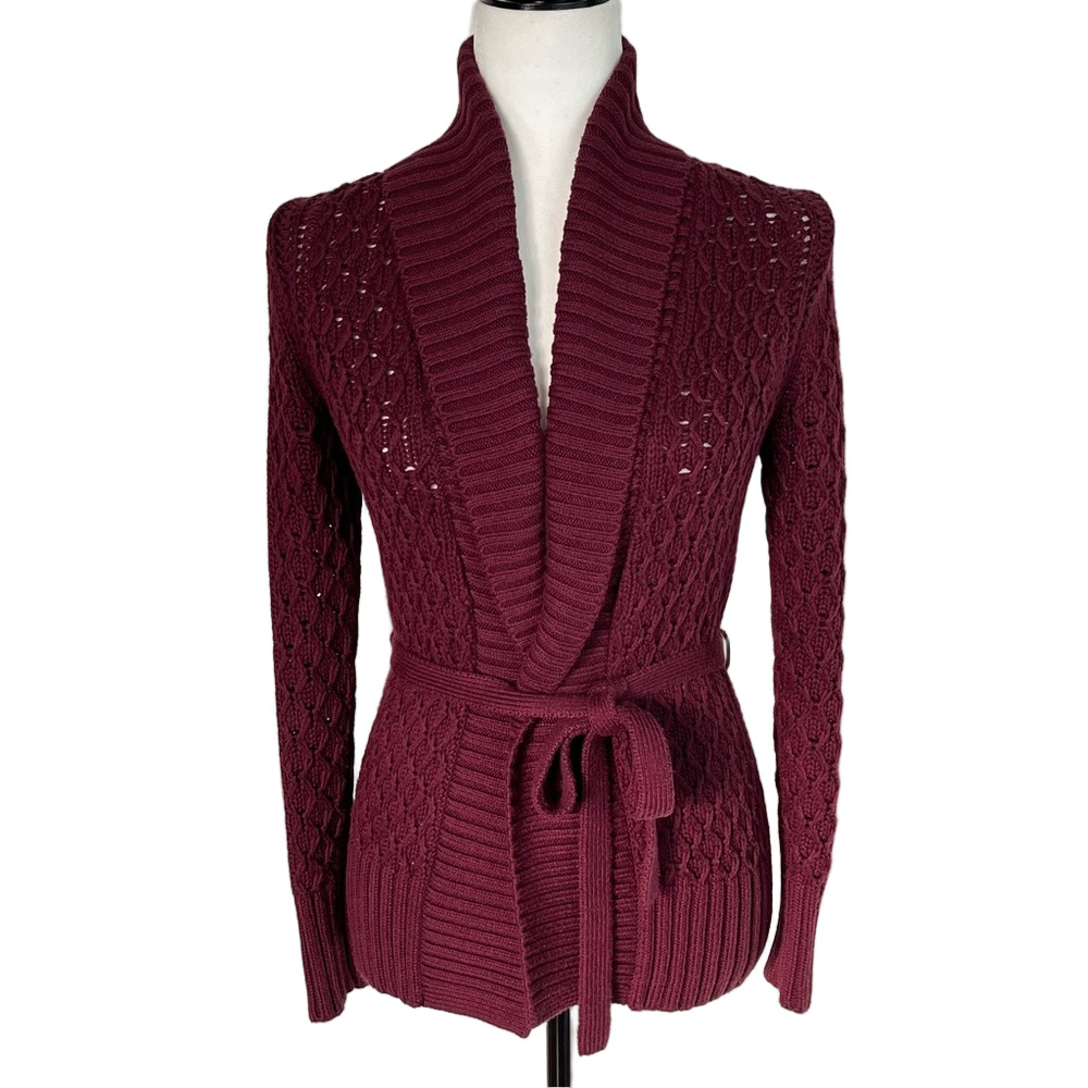 Banana Republic Women’s Chunky Cable Knit Shawl Collar Tie Front Cardigan XXS